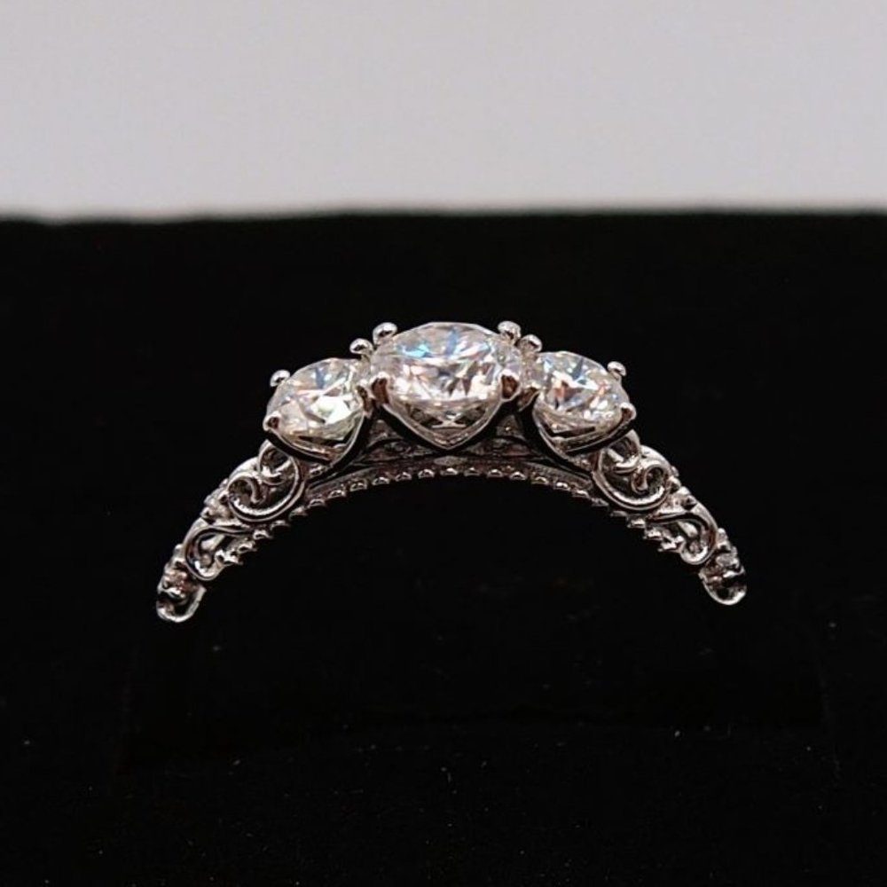Stunning Petite 3 Stone GRA Certified 1.10Ctw Moissanite Diamond Ring - Picture 2 of 16